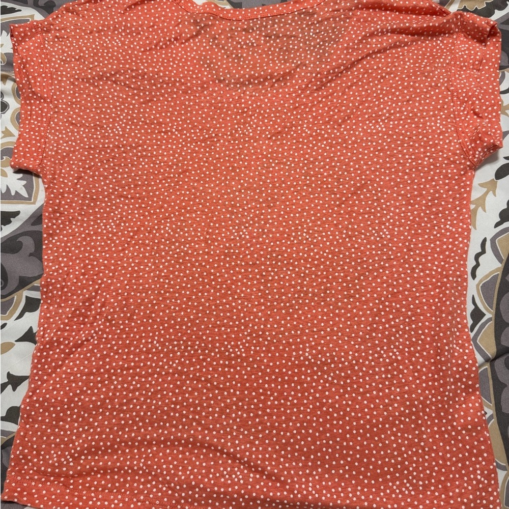 LOFT Coral Red Polka Dot Short Sleeve Tee